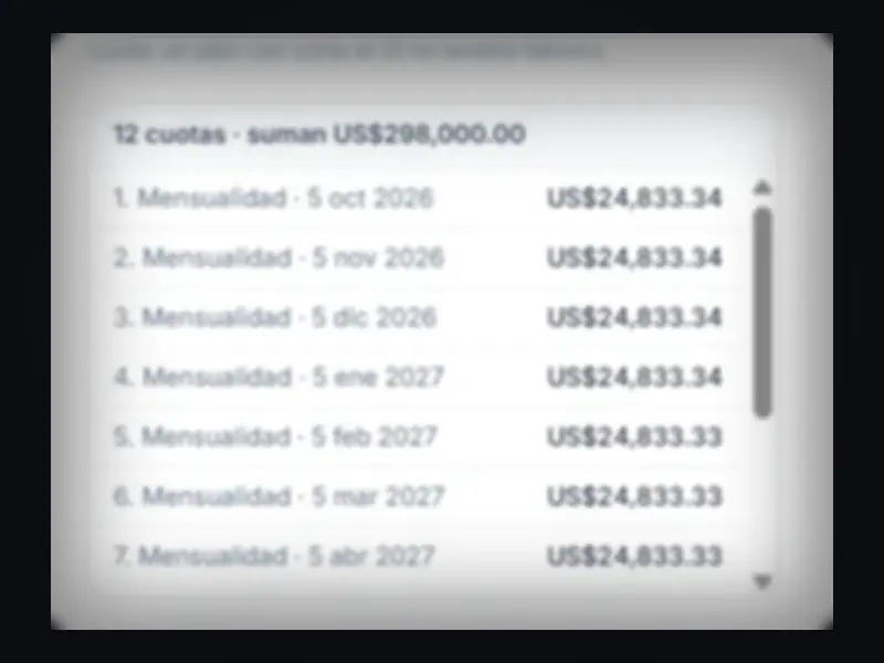 Payment plan calculated when a unit is reserved